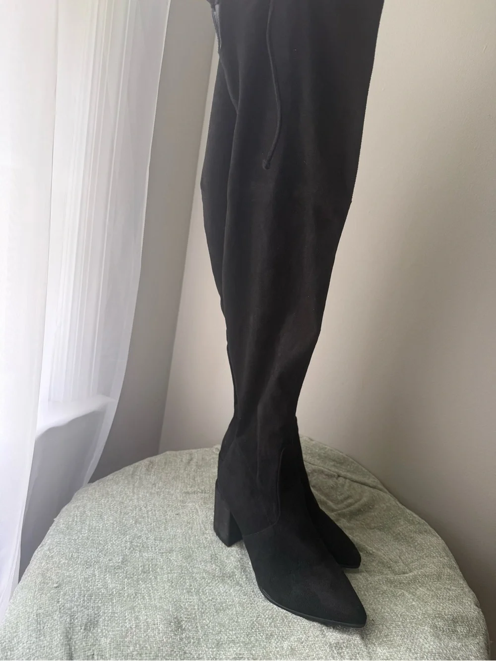Bisou Bisou Black Over-the-Knee Suede Block Heel Boots